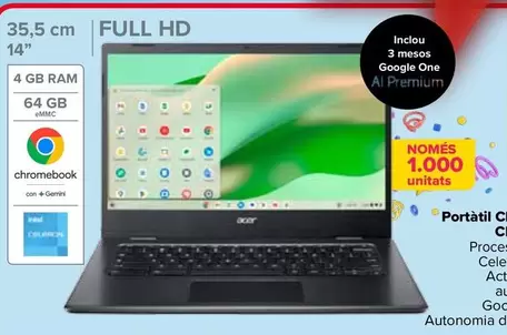 Oferta de Acer - Portátil Chromebook CBOA314-1H por 199€ en Carrefour
