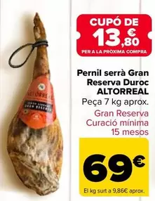 Oferta de Altorreal - Jamón Serrano Gran Reserva Duroc por 69€ en Carrefour
