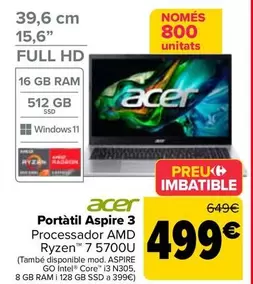 Oferta de Acer - Portátil Aspire 3 por 499€ en Carrefour