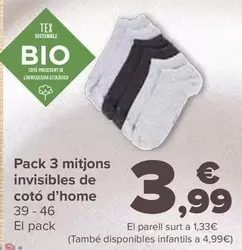 Oferta de Pack 3 Calcetines Invisibles Algodón Hombre por 3,99€ en Carrefour
