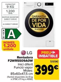 Oferta de LG - Lavadora F2wr5s09a0w por 399€ en Carrefour