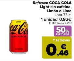 Oferta de Coca-Cola - Refresco Light Sin Cafeina, Limon O Lima en Carrefour