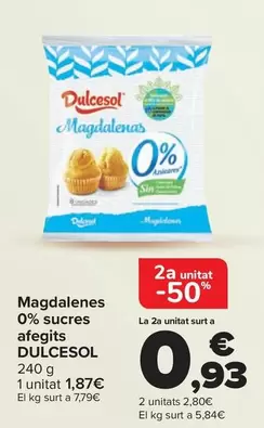 Oferta de Dulcesol - Magdalenas 0% Azúcares Añadidos en Carrefour