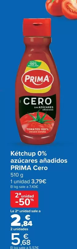 Oferta de Prima - Kétchup 0% Azúcares Añadidos Cero en Carrefour