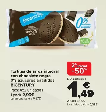 Oferta de Bicentury - Tortitas De Arroz Integral Con Chocolate Negro 0% Azucares Anadidos en Carrefour
