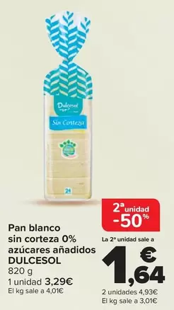 Oferta de Dulcesol - Pan Blanco Sin Corteza 0% Azucares Anadidos en Carrefour