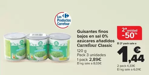Oferta de Carrefour Classic - Guisantes Finos Bajos En Sal 0% Azúcares Añadidos en Carrefour