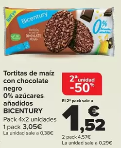 Oferta de Bicentury - Tortitas De Maíz Con Chocolate Negro  0% Azúcares Añadidos  en Carrefour