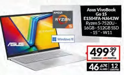 Oferta de Asus - ASUS Vivobook E1504FA-NU43W por 499,99€ en Game