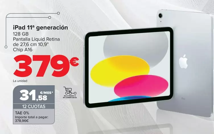 Oferta de Apple - iPad 11ª Generación por 379€ en Carrefour
