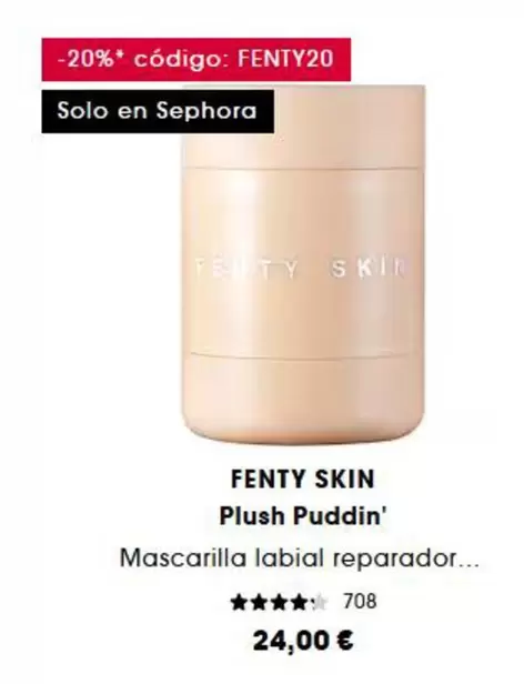 Oferta de Fenty Skin - Plush Puddin' Mascarilla Labial Reparador por 24€ en Sephora