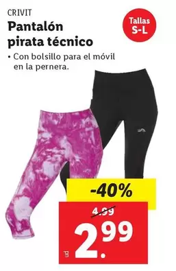 Oferta de Crivit - Pantalon Pirata Tecnico por 2,99€ en FACTORI discount