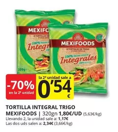 Oferta de Mexifoods - Tortilla Integral Trigo por 1,17€ en Supermercados MAS