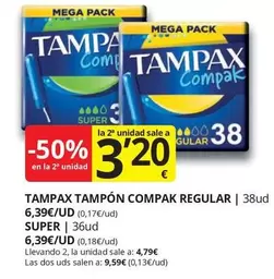 Oferta de Tampax - Tampón Compak Regular por 6,39€ en Supermercados MAS