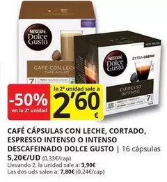 Oferta de Nescafé - Café Cápsulas Con Leche, Cortado, Espresso Intenso O Intenso Descafeinado Dolce Gusto por 5,2€ en Supermercados MAS