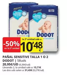 Oferta de Dodot - Panal Sensitive Talla 1 O 2 por 20,95€ en Supermercados MAS