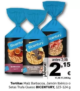 Oferta de Bicentury - Tortitas Maiz Barbacoa, Jamón Ibérico O Setas Trufa Queso por 2,15€ en Masymas
