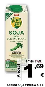 Oferta de ViveSoy - Bebida Soja por 1,69€ en Masymas