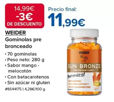 Oferta de Weider - Gominolas Pre Bronceado por 11,99€ en Costco