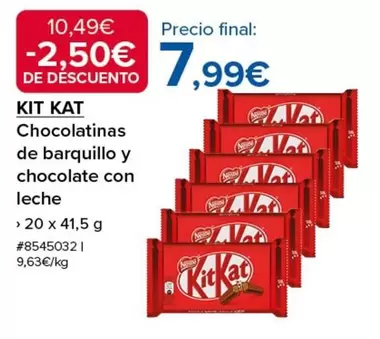 Oferta de Kit Kat - Chocolatinas De Barquillo Y Chocolate Con Leche por 7,99€ en Costco