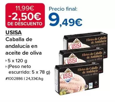 Oferta de Usisa - Caballa De Andalucia En Aceite De Oliva por 9,49€ en Costco