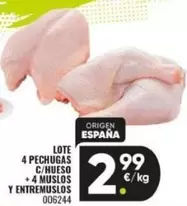 Oferta de Lote 4 Pechugas C/Hueso + 4 Muslos Y Entremuslos por 2,99€ en Family Cash