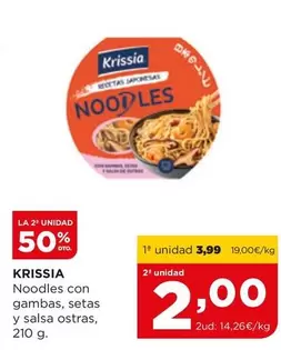Oferta de Krissia - Noodles Con Gambas, Setas Y Salsa Ostras por 3,99€ en Alimerka