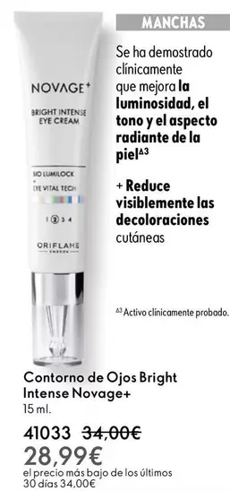 Oferta de Oriflame - Contorno De Ojos Bright Intense Novage+ por 28,99€ en Oriflame