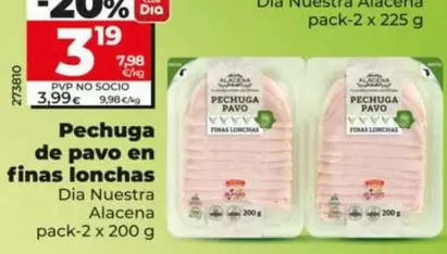 Oferta de Dia Nuestra Alacena - Pechuga De Pavo En Finas Lonchas por 3,19€ en Dia