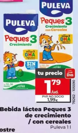 Oferta de Puleva - Bebida Láctea Peques 3 De Crecimiento / Con Cereales por 1,79€ en Dia