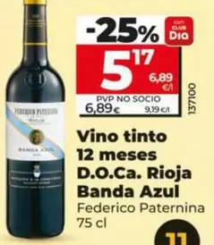 Oferta de Federico Paternina - Vino Tinto 12 Meses D.O.Ca. Rioja Banda Azul por 5,17€ en Dia