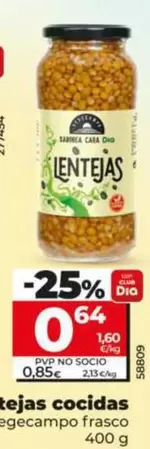 Oferta de Dia Vegecampo - Lentejas Cocidas  por 0,64€ en Dia