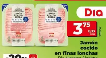 Oferta de Dia Nuestra Alacena - Jamón Cocido En Finas Lonchas  por 3,75€ en Dia