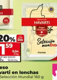 Oferta de Dia Seleccion Mundial - Queso Havarti En Lonchas  por 1,59€ en Dia