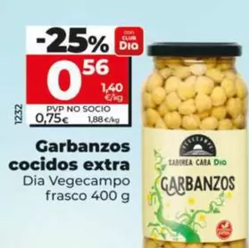 Oferta de Dia Vegecampo - Garbanzos Cocidos Extra por 0,56€ en Dia