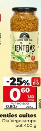 Oferta de Dia Vegecampo - Lentejas Cocidas  por 0,6€ en Dia