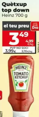 Oferta de Heinz - Ketchup Top Down  por 3,49€ en Dia