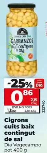 Oferta de Dia Vegecampo - Garbanzos Cocidos Bajo Contenido De Sal  por 0,86€ en Dia