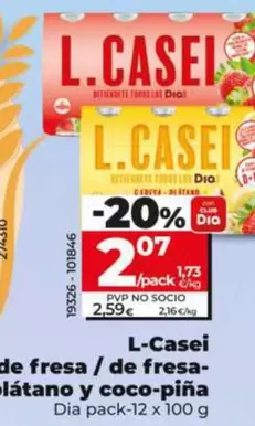 Oferta de Dia - L-Casei De Fresa / De Fresa-platano Y Coco-pina por 2,07€ en Dia
