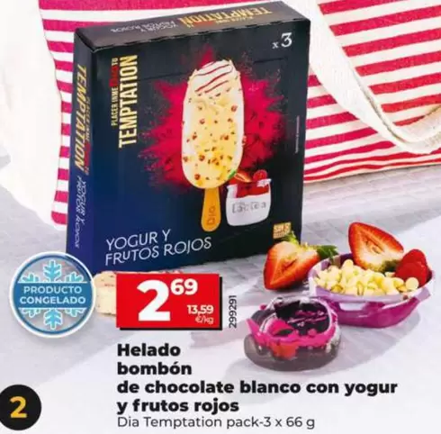 Oferta de Dia Temptation - Helado Bombón De Chocolate Blanco Con Yogur Y Frutos Rojos  por 2,69€ en Dia