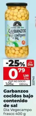 Oferta de Dia Vegecampo - Garbanzos Cocidos Bajo Contenido De Sal  por 0,79€ en Dia