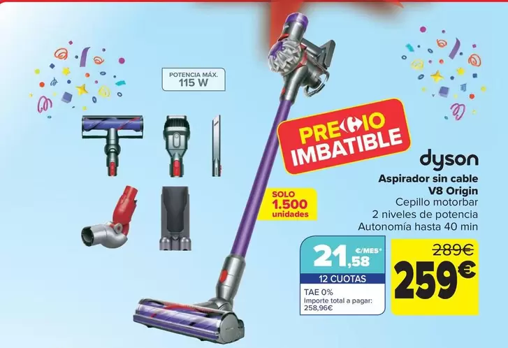 Oferta de Dyson - Aspirador Sin Cable V8 Origin por 259€ en Carrefour