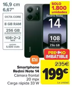 Oferta de Xiaomi - Smartphone  Redmi Note 14 por 199€ en Carrefour