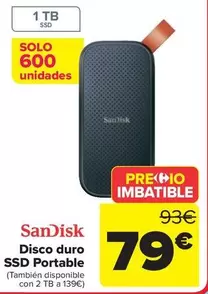 Oferta de Sandisk - Disco Duro Ssd Portable por 79€ en Carrefour