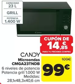 Oferta de Candy - Microondas CMGA23TNDB por 99€ en Carrefour