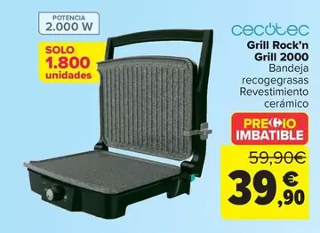 Oferta de Cecotec - Grill Rock’n Grill 2000 por 39,9€ en Carrefour
