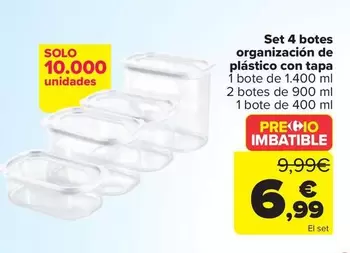 Oferta de Set 4 Botes Organización De Plástico Con Tapa por 6,99€ en Carrefour