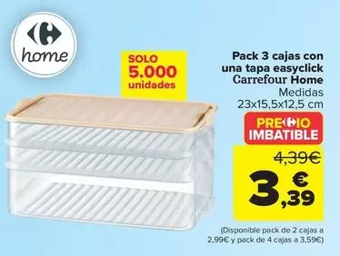 Oferta de Carrefour Home - Pack 3 Cajas Con Una Tapa Easyclick  por 3,39€ en Carrefour
