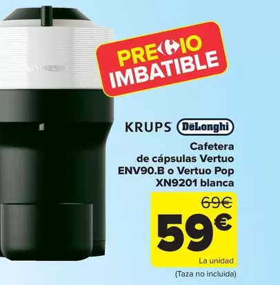 Oferta de DeLonghi - Cafetera De Cápsulas Vertuo ENV90B O Vertuo Pop XN9201 Blanca por 59€ en Carrefour