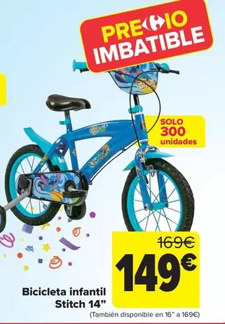 Oferta de Bicicleta Infantil Stitch 14" por 149€ en Carrefour